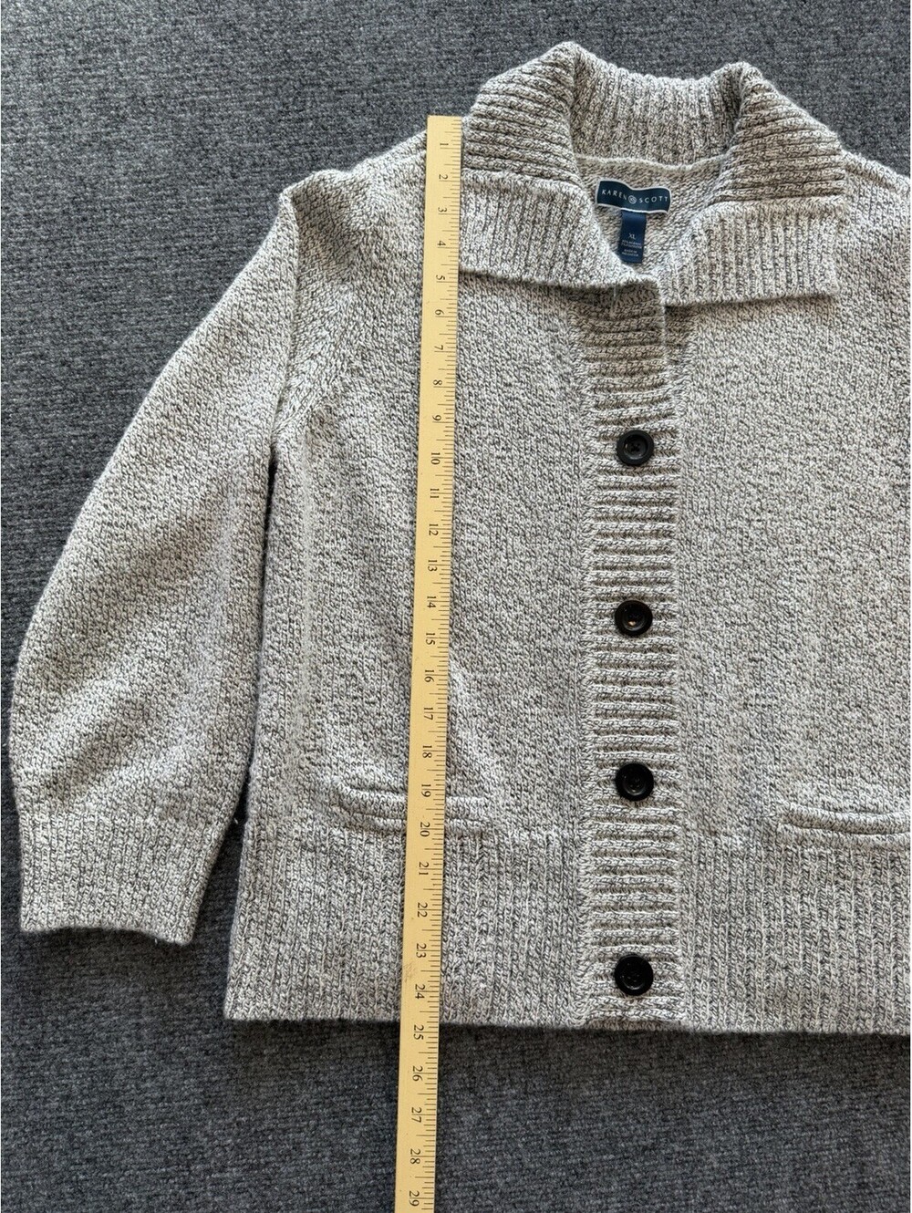 Karen Scott Cardigan Womens XL Grey Marled Knit Grandpa Sweater Button Pocket - Picture 7 of 11
